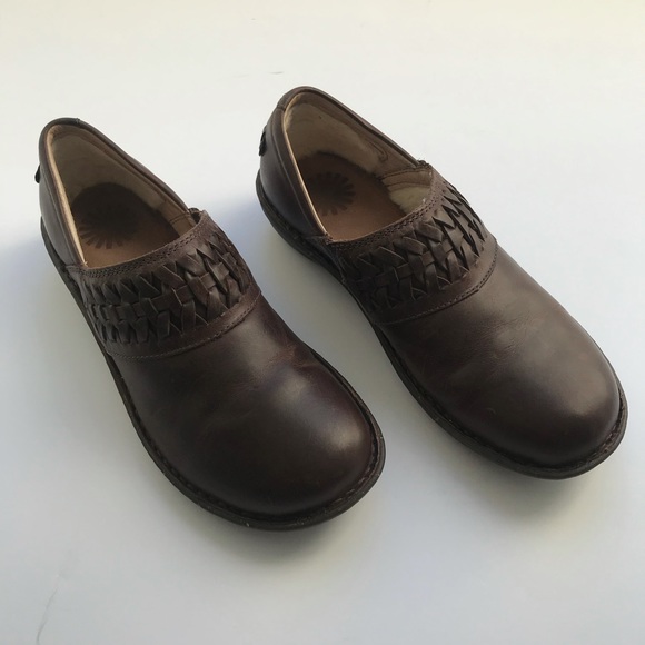 UGG Anila Full Grain Leather Wool Lined Closed Back Slip On Shoes Comfort Clogs - Picture 2 of 14